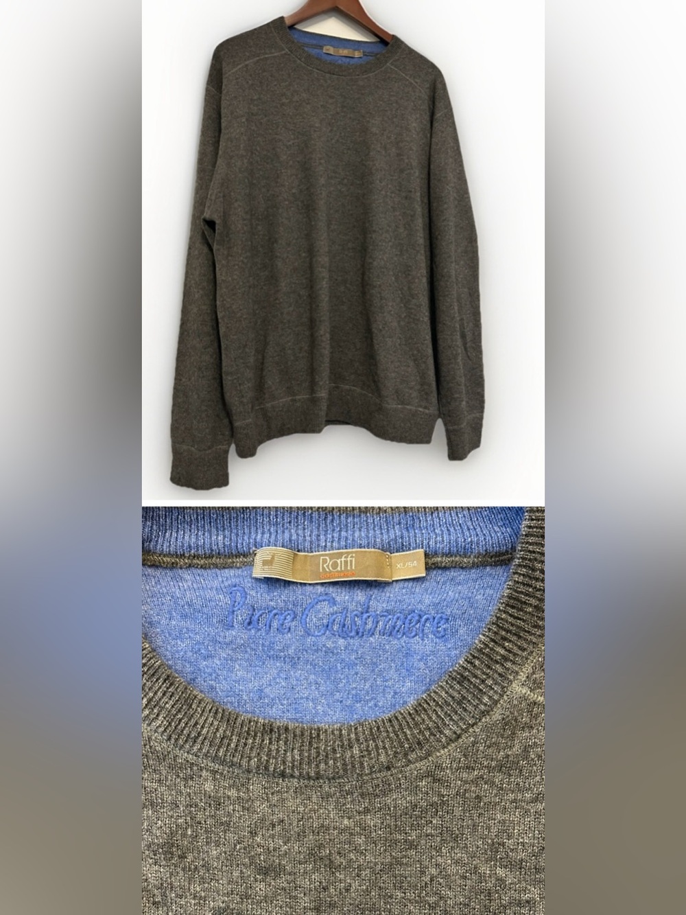 Raffi Pure Luxury Soft Cashmere Sweater Mens Charcoal Grey Crew XL 54